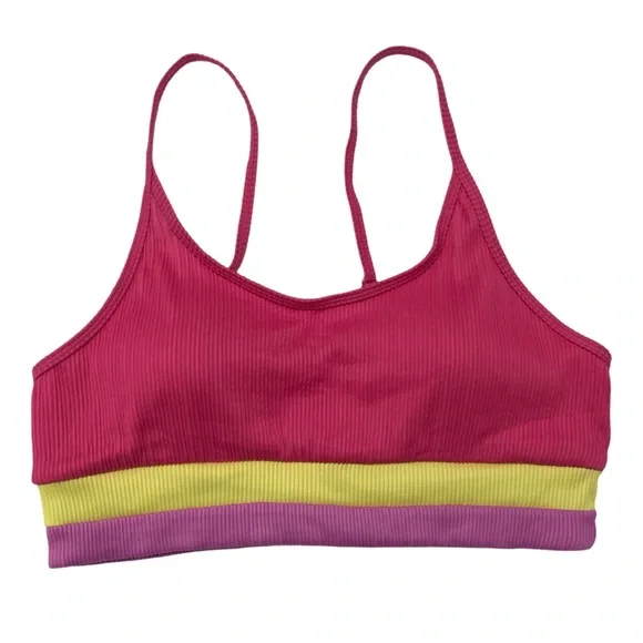 Two Piece Ribbed Adjustable Padded Pink Purple Yellow High-Waist Bikini Set - Picture 6 of 10